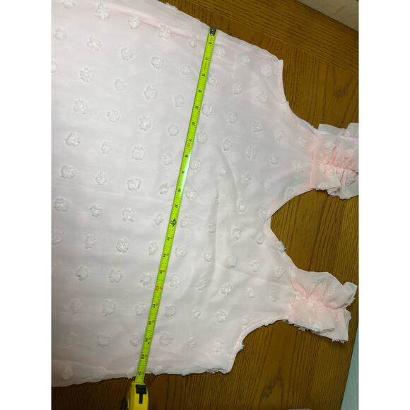 Boutique Womens Pink v neck blouse top size L ruffle sleeves polka dot print - Picture 9 of 10